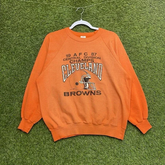 Vintage Cleveland Browns Sweatshirt Mens Large Logo 7 1987 80s NFL Orange