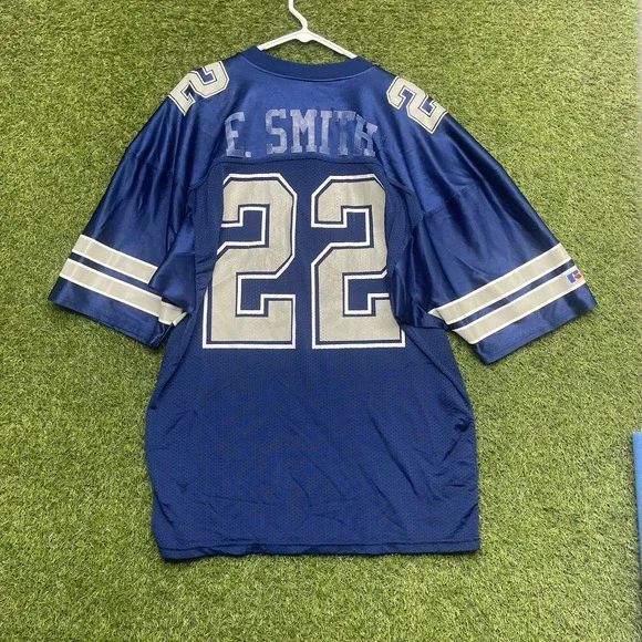 Vintage Russell Athletic Dallas Cowboys Jersey Mens 48 Emmitt Smith #22 Blue USA