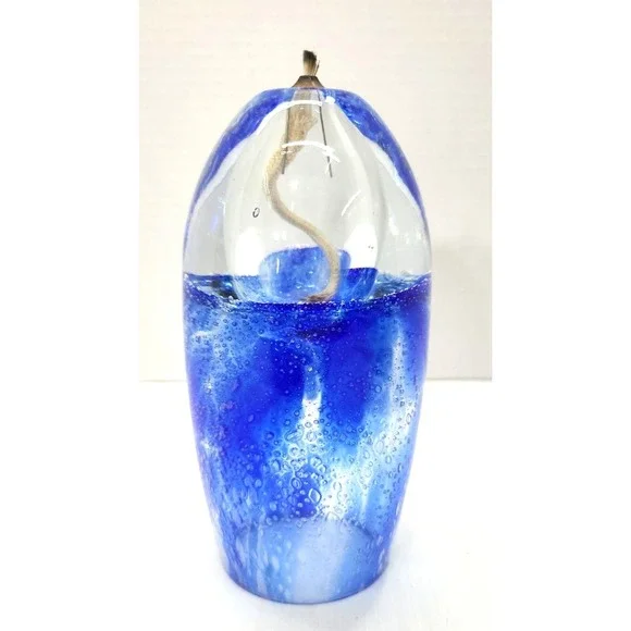 Cobalt Blue Controlled Bubble Egg Globe Oil‎ Candle Lamp Handmade Boho Hippie