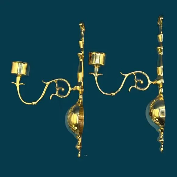 Vintage Brass Scroll Wall Candle Sconce pair  (will need hurricanes) 12.5
