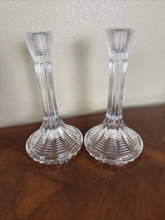Vintage Crystal Candle Holders by Royal Crystal Rock Set of 2 Italy