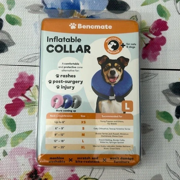 BENCMATE Inflatable Dog Collar Size Large Color Blue. New in box.