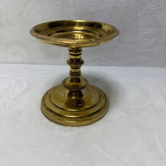 Vtg Partylite Brass Pillar Candle Holder Pedestal Stand Gold Tarnish Patina 4in‎