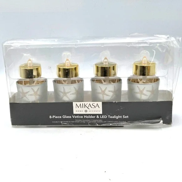Mikasa Home Accents 8-Piece‎ LED Tealight and Votive Holder Set Gold Starfish
