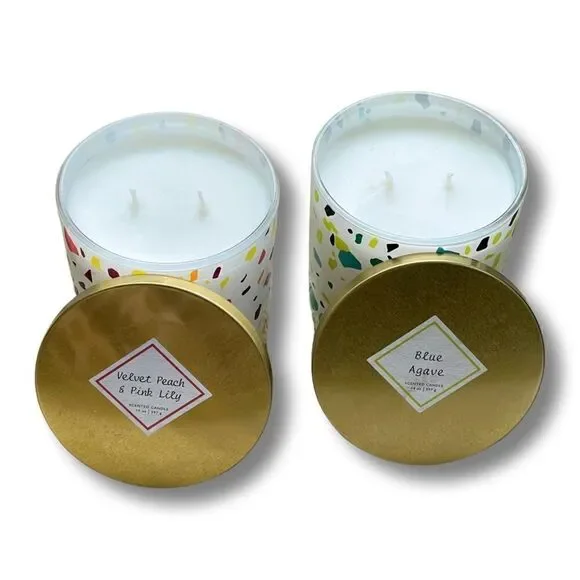 Lidded Glass Jar 2-Wick Candle Confetti Print Set of Two