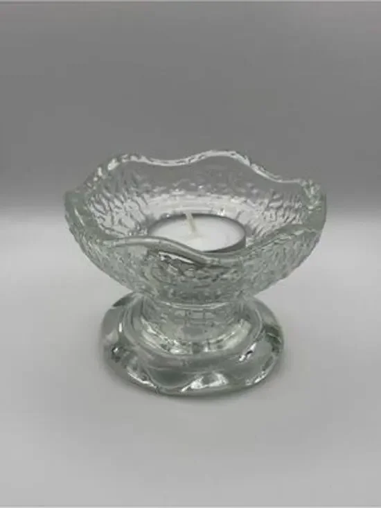 Vintage Anchor Hocking Stax Clear Pebble Texture Glass 3 Way Candle Holder