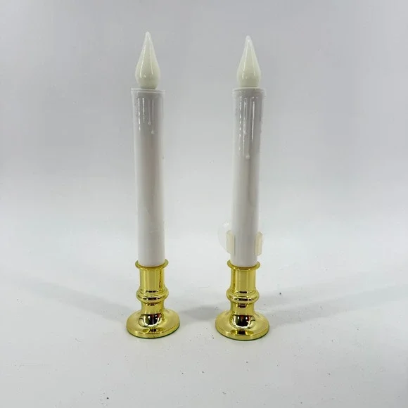 Publix LED Flameless Taper Candles Set 2 White Gold Window Suction Cup‎ Battery