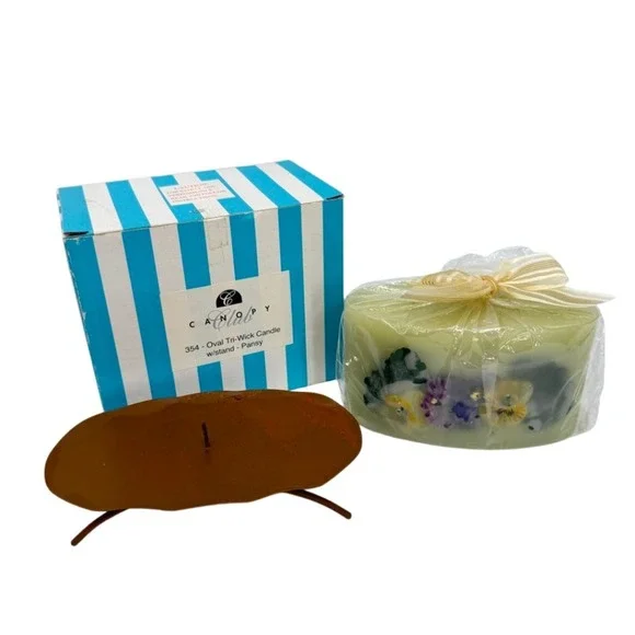 Canopy‎ Club Oval Tri-Wick Candle Pansy Floral Green Decor Gift NEW