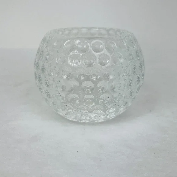 PartyLite Candle Holder Round Clear Bubble Textured Glass Votive Bowl Excellent