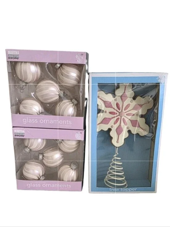Martha Stewart Christmas Tree Ornaments Snowflake Tree Topper Pink & White Candy
