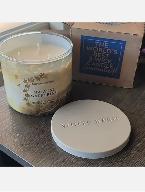 Bath And Body Works Harvest Gathetings 3 Wick Candle THANKSGIVING LIMITED ED.