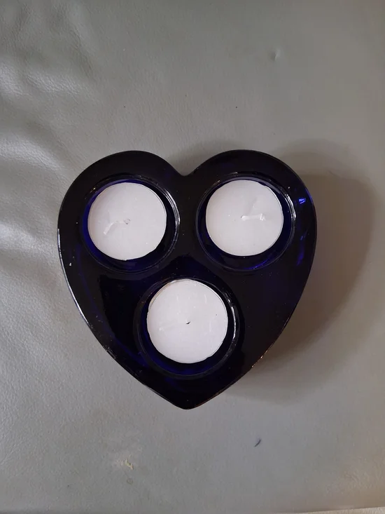 Vintage Cobalt Blue Glass Heart Shaped Tealight Candle Holder