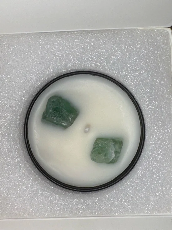 Green Crystal Soy Candle with Embedded Stones