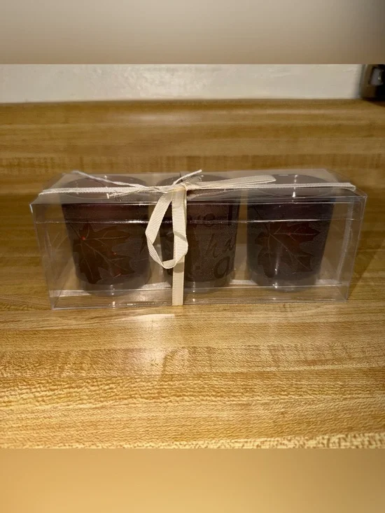 NWT Yankee Candle Brown Votive Trio fall‎ leaves thanksgiving thankful