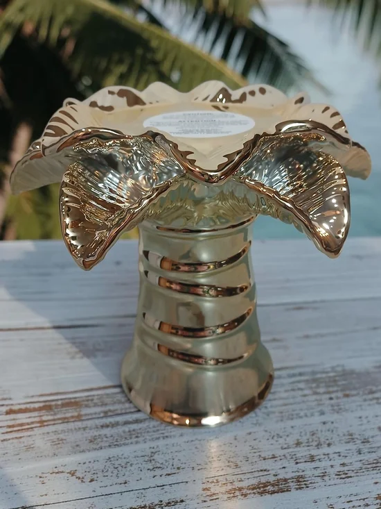 Gold Decorative Ceramic Palm Tree  - Candle Holder