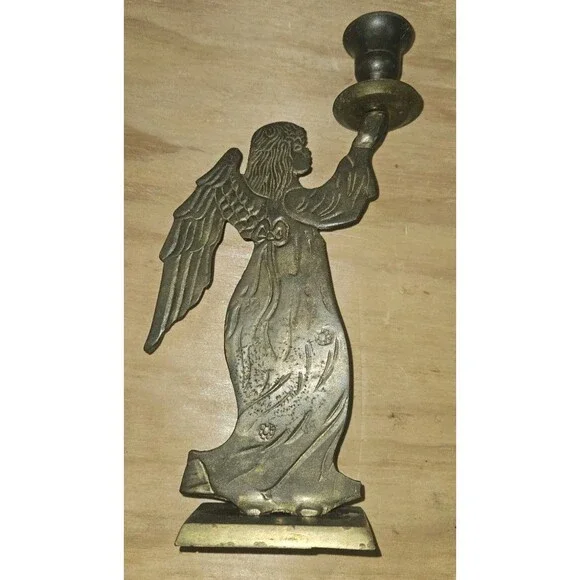 VTG Christmas Solid Brass Angel Candle Stick Holder Classic Holiday Decor 10
