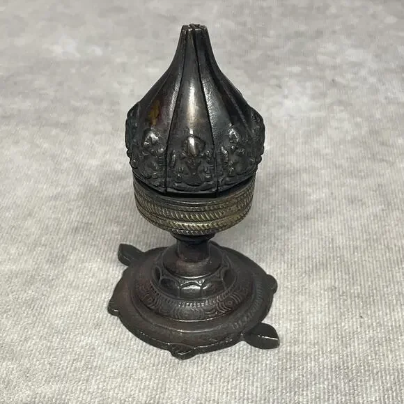 Vtg Bronze Lotus Flower Incense Holder Tibetan Hindu God Ganesh Candle Holder