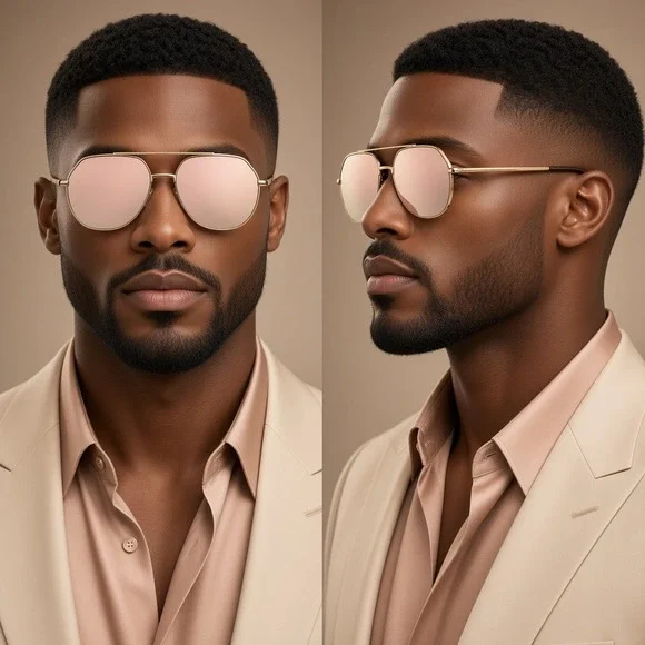 Sunglasses Pink Mirrored Lens Gold Frame Fashion Trendy Round Metal‎ Luxury Men