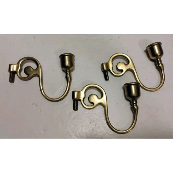 Lot of 3 Vtg Solid Brass Replacement Chandelier Arms Scroll Candelabra Parts