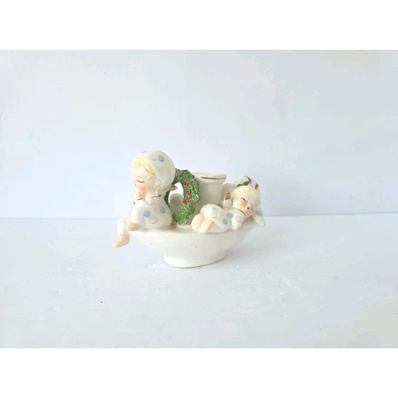 Vintage Napco Christmas angel‎ candle holder sleeping angels