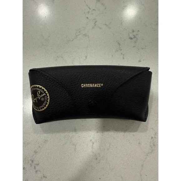Ray Ban Black Chromance Sunglasses Case Textured Leather Snap Closure Accessory