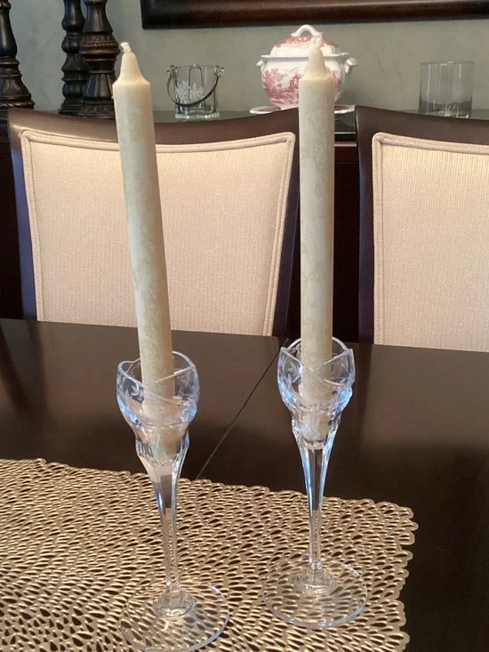 Vintage Mikasa Crystal Candle Holders with Beeswax Taper Candles
