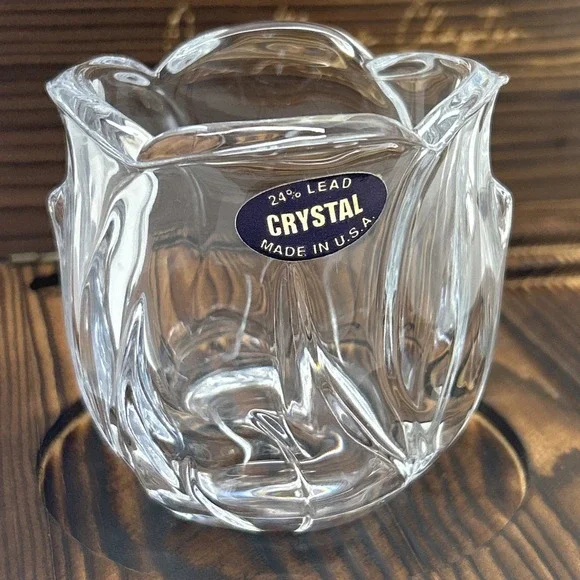 24%‎ Lead Crystal Rose Flower Votive Candle Holder Clear Glass Decor