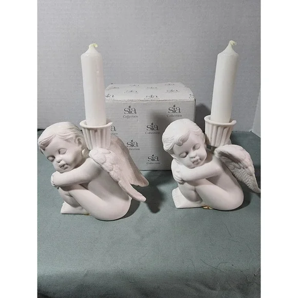 Sia Collection‎ Ceramic Sitting Angel Candle Holders