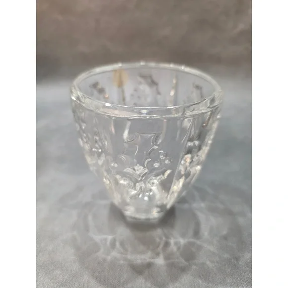St George Crystal Holly Berry Votive Candle Holder‎ 24% Lead Crystal Holiday