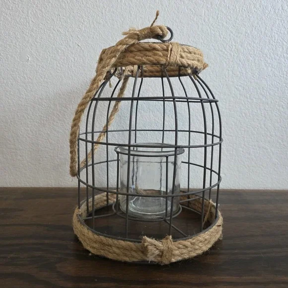 Metal Candleholder Extra Large Heavy Duty Wire And Rope‎ Hanging Or Display