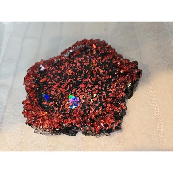 Handmade Resin Crystal Edge Wavy Trinket Holder Red Black‎ Glitter 776
