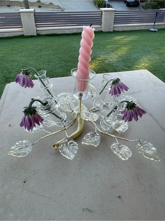 Vintage Murano Style Glass Flower Candelabra Centerpiece Venetian Epergne Tussie