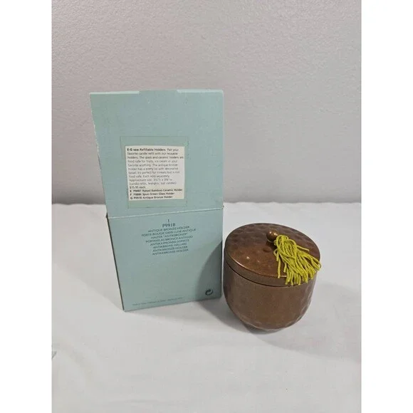 PartyLite Antique Bronze Refillable Candle Holder Lid Bronze Tassel Box P9918
