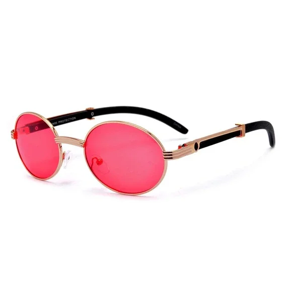 Oval Sunglasses Pink Lens Gold Frame‎ Men Shades Street Wear Retro Style Cholo