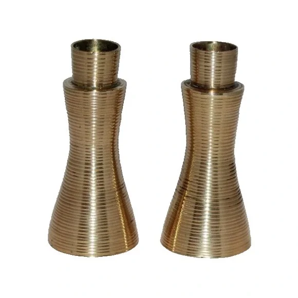 VTG brass bell candle holders of Sarna India ribbed textured MCM matching pair