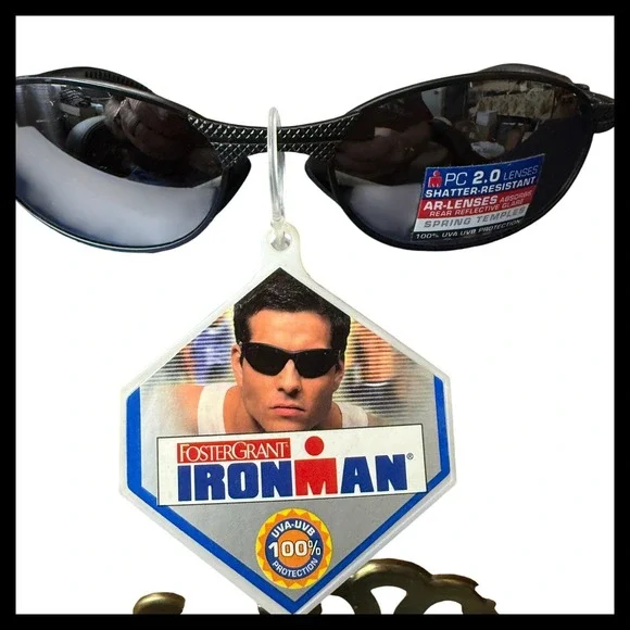 NWT Foster Grant Ironman Mens Sunglasses Black Shatter Resistant PC 2.0 AR Lense