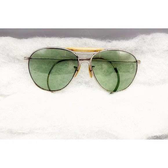 Vintage WW2 Aviator Sunglasses Green Lenses Metal Frame‎ Pre-Ray Ban Glasses AO