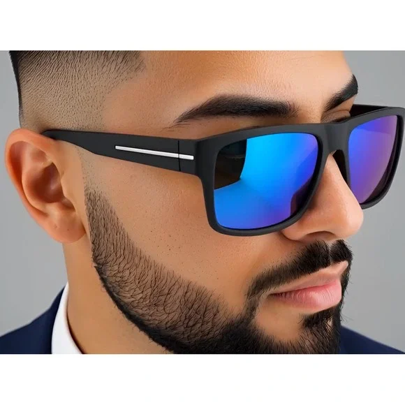 Polarized Sunglasses Men Driving Fishing Square Frame Blue Mirror Lens Gafas New