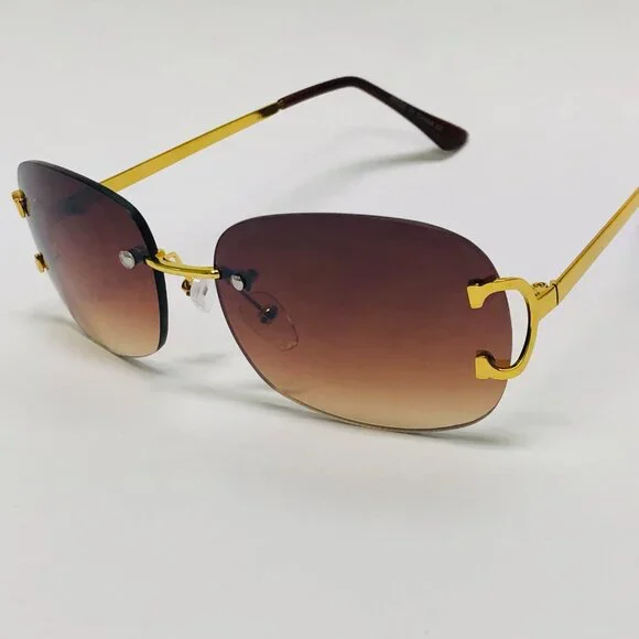 Men Sunglasses Brown Lens Square Gold Frame Street Wear Light‎ Weight Lentes New