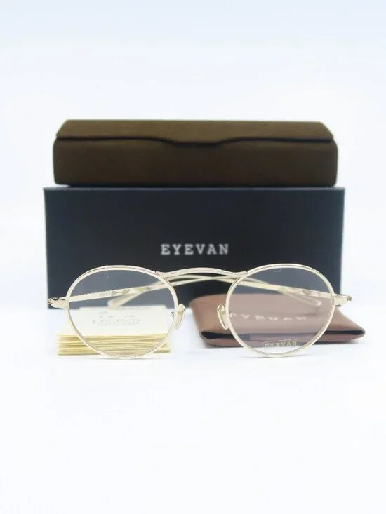 Eyevan SAFARI G 46, Gold New Men's Round Eyeglasses Frames.