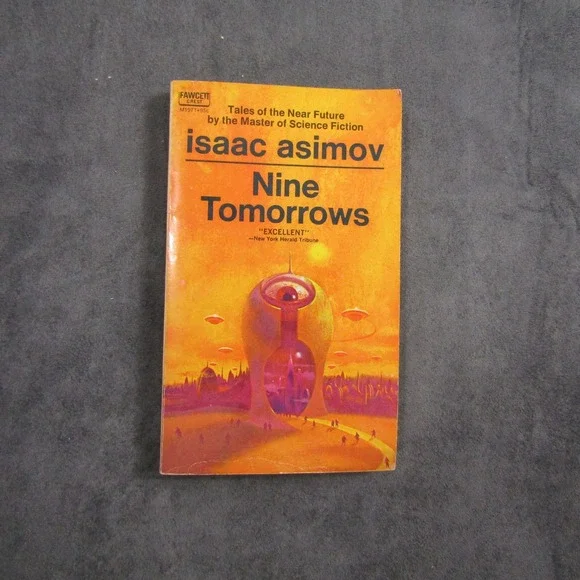 Fawcett Crest Nine Tomorrows Book Isaac Asimov OS Orange Vintage Sci-Fi PB