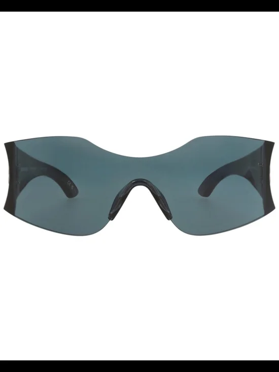 Balenciaga Unisex Shield Sunglasses in Teal-Blue with Silver BB Logo