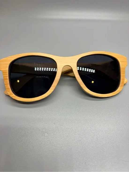 Men's Bamboo Sunglasses with Black Lenses - Natural Wood Frame