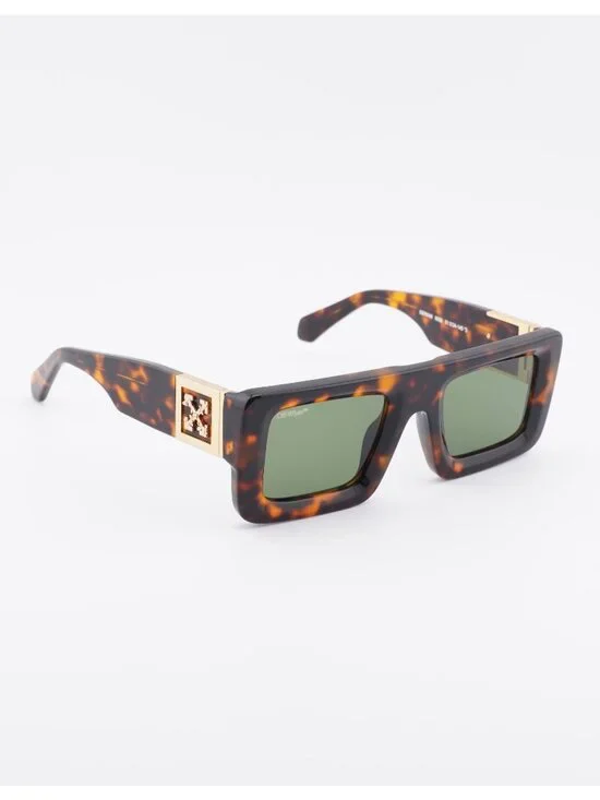 Off-White OERI049 LEONARDO 1605 Sunglasses Havana Square Frame, Green Lenses