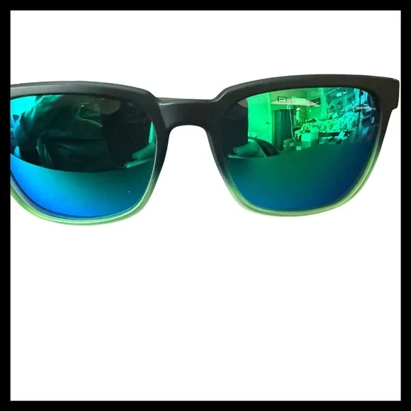 NWOT Polarized Green Mirror‎ Sunglasses Black Lime Gradient Square Frame UV400