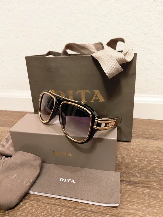 RARE DITA GRANDMASTER SIX Titanium Aviator Black/Gold Sunglasses DTS 900 01A