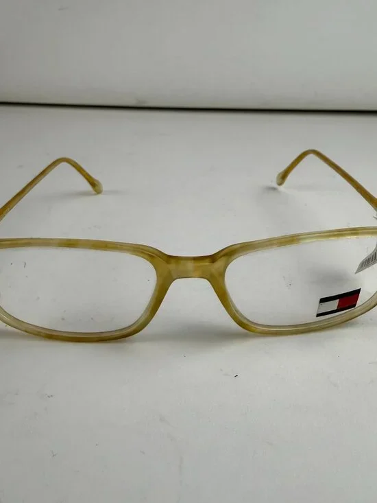 Vintage Tommy Hilfiger TH 35 Amber Horn Frames 53-18 Demo Lens Scratches