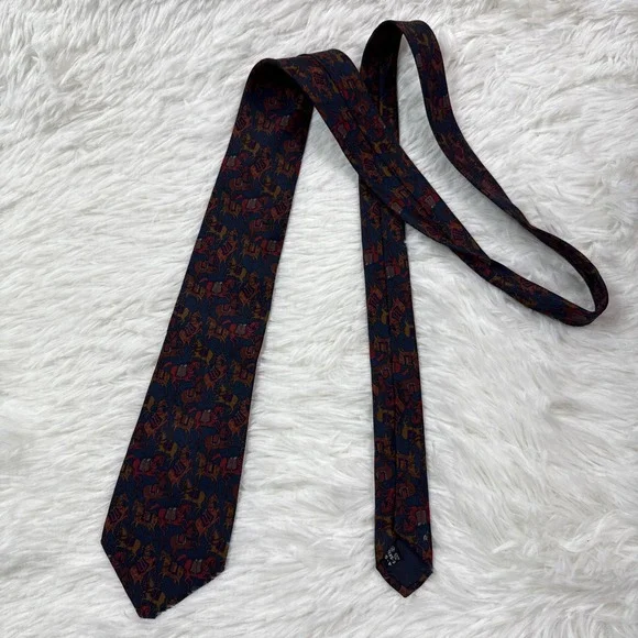Salvatore‎ Ferragamo Men's Silk Tie Blue Horses Motif Made in Italy Designer