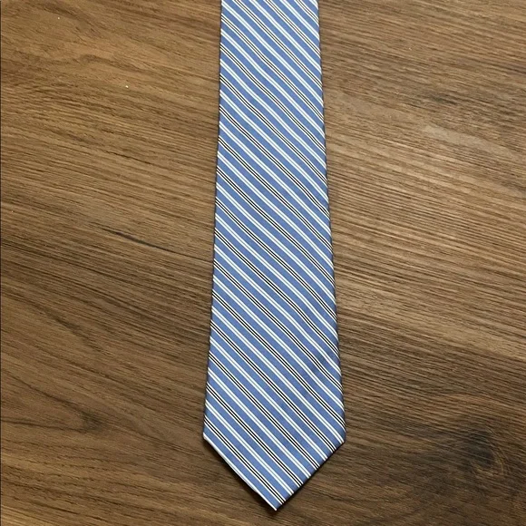 Lauren Ralph Lauren Blue and White Diagonal Striped Tie
