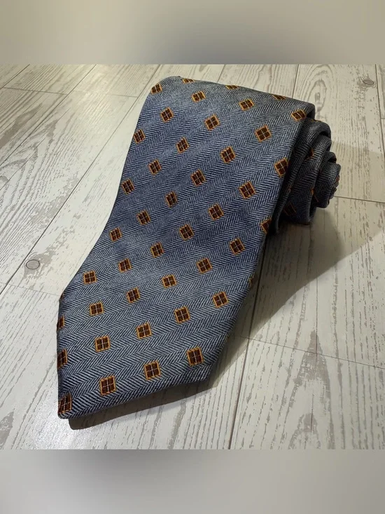 Pal Zileri Gruppo Forall Silk Tie, Blue Herringbone Geometric, Made in Italy‎